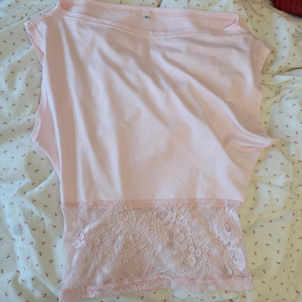 Women's pastel Pink one shoulder lace tank